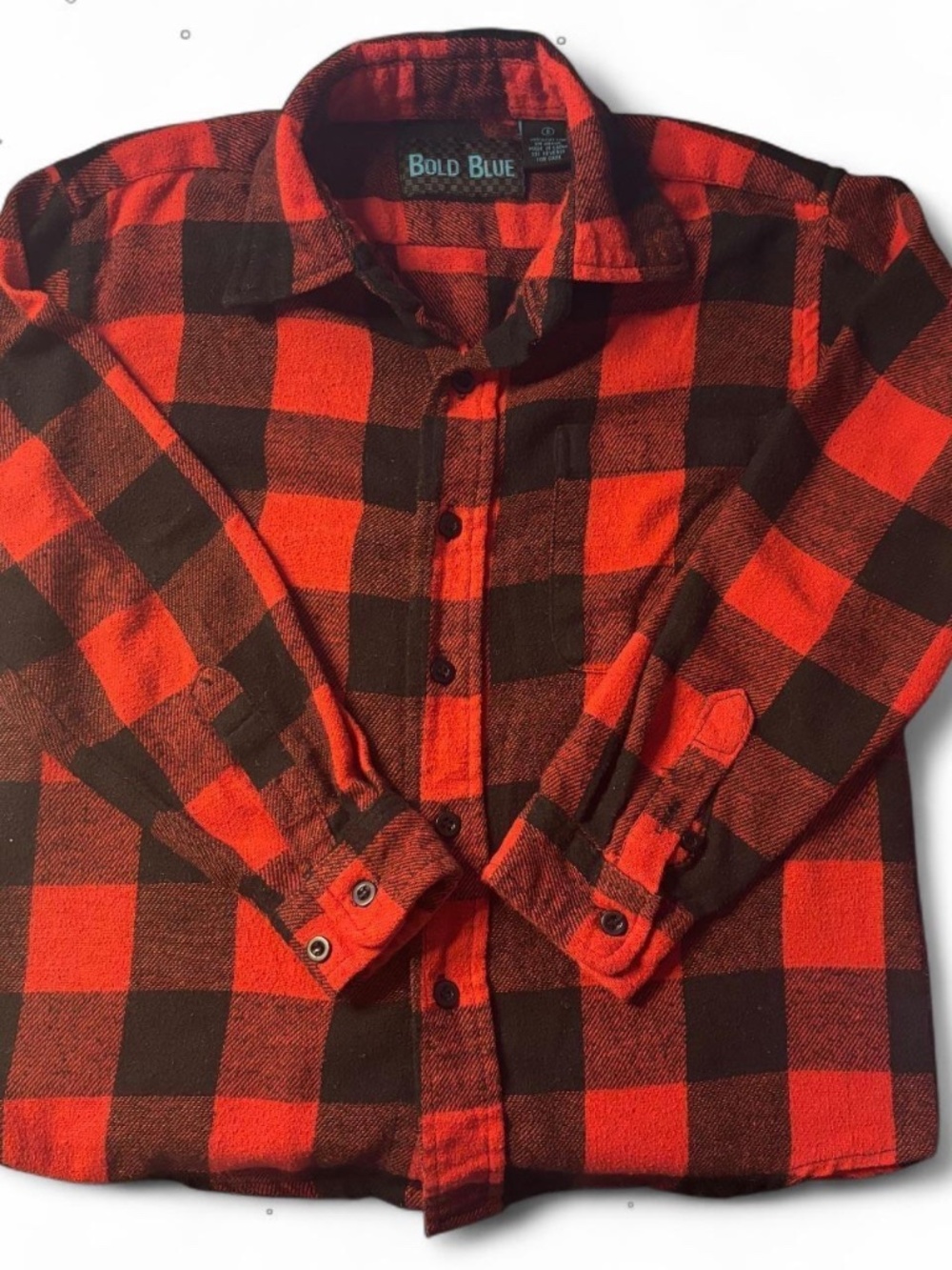 Bold Blue Red Black Buffalo Plaid Flannel Button Down Shirt Size S